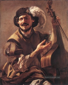 Ein Lachen Bravo mit einem Bass Viol Und ein Glas Niederlande Maler Hendrick ter Brugghen Ölgemälde